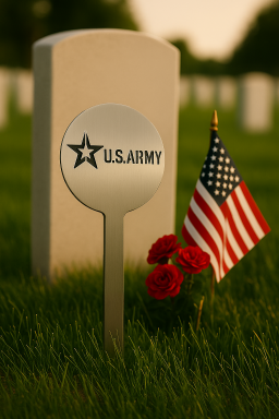 U.S. Army Officially Licensed Cemetery Memorial Stake 10" dia 23.21in Ht. 16ga. T304 Stainless Steel